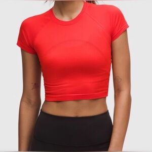 Lululemon Swiftly Tech Cropped Red Short-Sleeve Shirt. See measurements